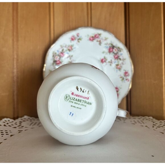 Vintage Elizabethan Rosamund Fine Bone China Footed Teacup Saucer Set Pink Rose - Picture 5 of 8